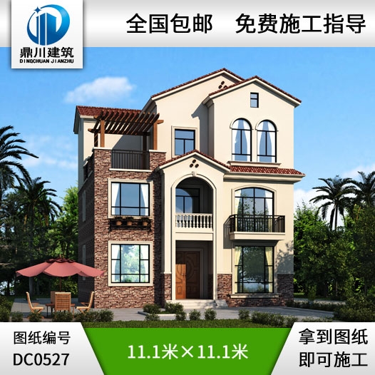 新農(nóng)村三層帶露臺(tái)簡約型農(nóng)村別墅設(shè)計(jì)圖紙_三層別墅設(shè)計(jì),鼎川建筑