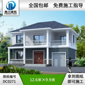 二層帶車庫小別墅效果圖及施工圖_農(nóng)村房屋設(shè)計(jì)圖,鼎川建筑