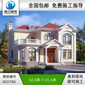 歐式二層帶露臺別墅施工圖紙及效果圖_農(nóng)村自建房設(shè)計(jì),鼎川建筑