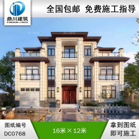 大氣的新中式三層帶車庫別墅圖紙及效果圖_農(nóng)村別墅設(shè)計(jì),鼎川建筑