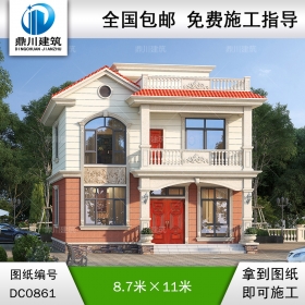 農(nóng)村二層簡歐帶露臺小別墅施工圖紙及效果圖_鄉(xiāng)村自建房設計,鼎川建筑
