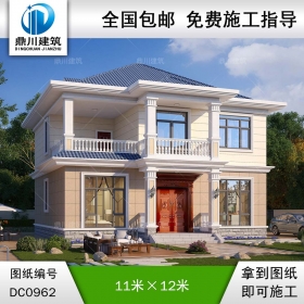 歐式二層帶陽臺別墅效果圖及施工圖紙_農(nóng)村自建房設(shè)計(jì),鼎川建筑