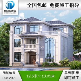 歐式三層復(fù)式別墅施工圖紙及效果圖_農(nóng)村自建別墅設(shè)計(jì),鼎川建筑