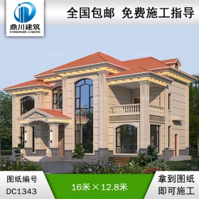 歐式二層復(fù)式別墅施工圖紙及效果圖_農(nóng)村自建別墅設(shè)計(jì),鼎川建筑